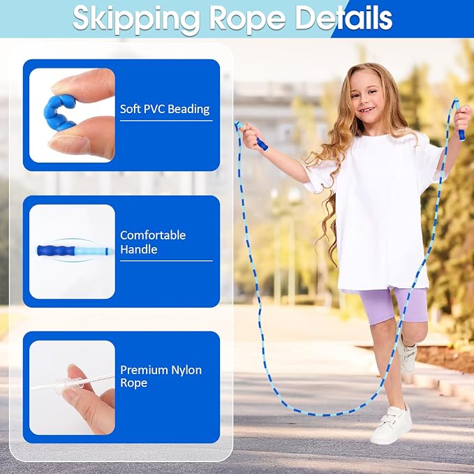 Jump Rope for Kids, 9 Ft Adjustable Jump Ropes for 4 5 6 7 8 10 12, Segmented Soft Beaded Jumping Rope Age 8-12, Tangle Free Skipping Rope for Women Man Fitness Weight Loss