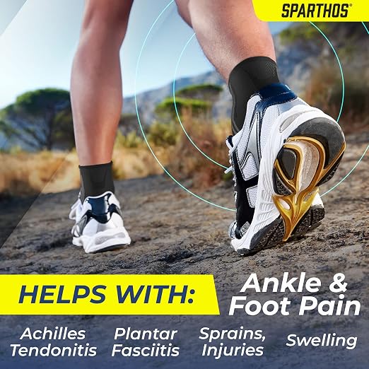 Sparthos Ankle Brace for Women & Men, Foot Compression Sleeve - Black-M