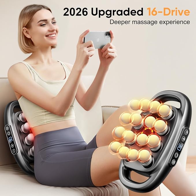 16 Head Massage Gun Deep Tissue - 2026 Upgrade Back Muscle Massager | 3 Modes & 30 Intensities, Portable Quiet Percussion Massager for Legs, Waist, Back, Neck, Buttocks Muscles Pain Relief