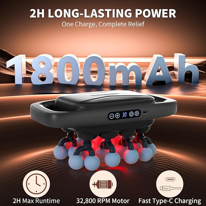 20-Head Massage Gun, 30 Intensity Levels 3 Modes, Deep Tissue Massager with 50KG Force & Noise-Free Motor for Neck Back Legs Shoulders, Portable for Full Body Muscle Recovery