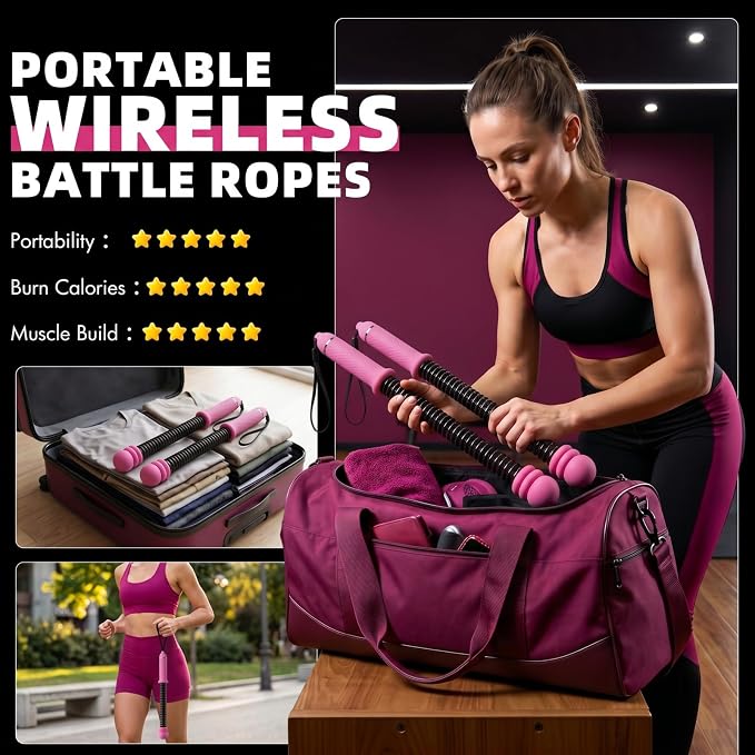 Chillchard Battle Ropes for Home Gym, Weighted Ropeless Battle Ropes | Cordless Battle Ropes with Adjustable Resistance Springs, Portable Home Workout Equipment for HIIT Cardio & Strength Training