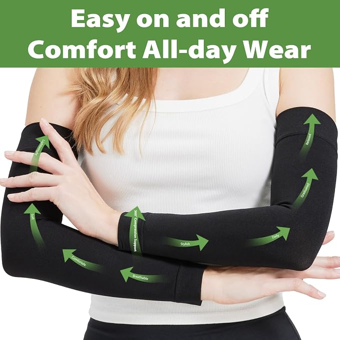 Compression Lymphedema Arm Sleeves for Women, 20-30 mmHg Full Arm Support for Swelling Recovery Circulation