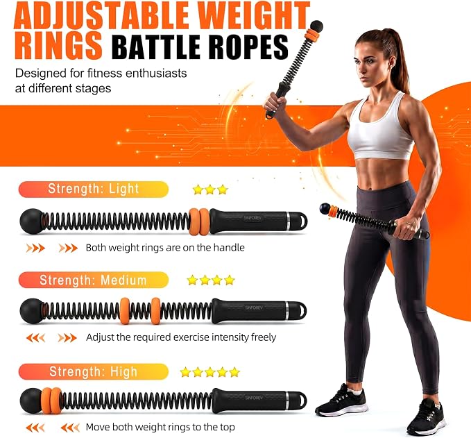 Portable Ropeless Battle Ropes for Home Gym - Weighted Cordless Battle Rope | Full Body Strength Building & HIIT and Cardio Training - Fitness Workout Equipment with Adjustable Resistance for Men & Women