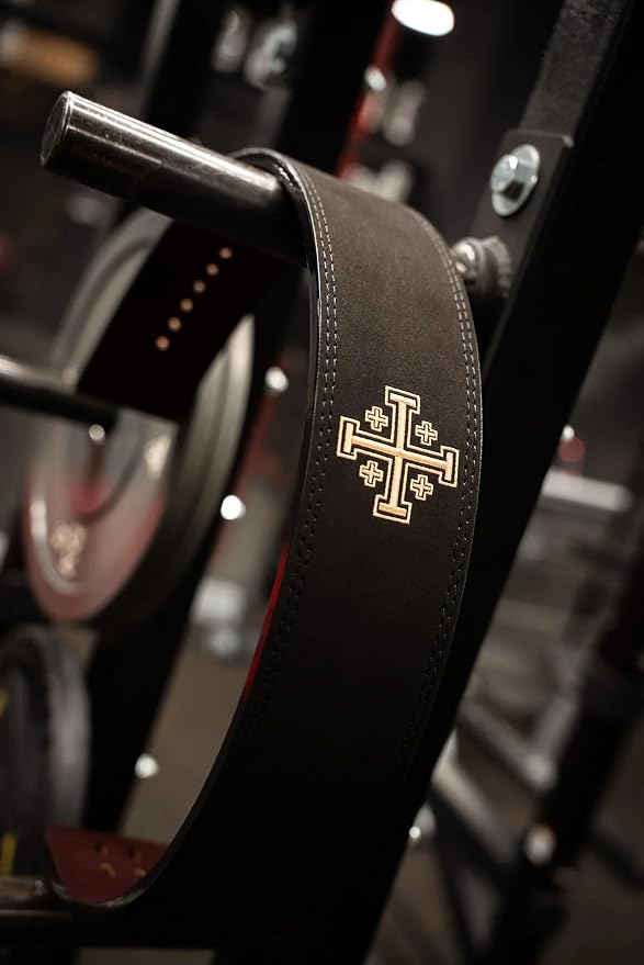 SAINT KAIZEN Crusader Cross Lever Belt for Weightlifting, Powerlifting | , and Bodybuilding, 10mm Thick Leather with Steel Lever Buckle, Sleek Christian-Inspired Design