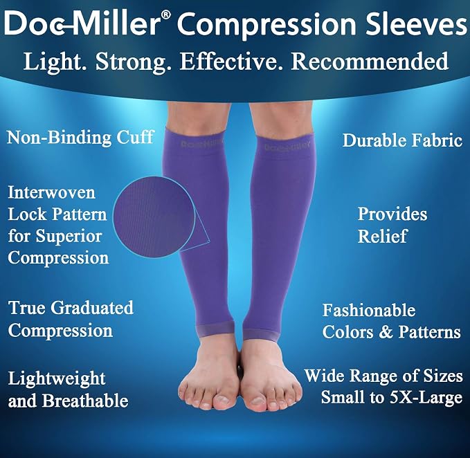 Doc Miller Compression Calf Sleeve for Men & Women, 20-30mmHg | Graduated Support for Running, Shin Splints, Calf Strain, Knee High, Small to 6XL Plus Size