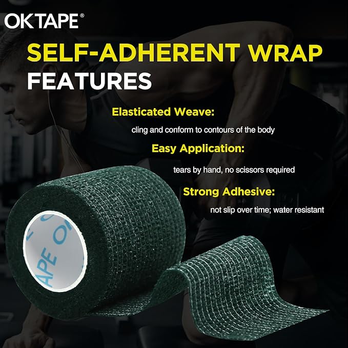 OK TAPE 12 Rolls Self Adhesive Bandage Wrap, Cohesive Elastic Athletic Tape | Vet Wrap, Sports Tape, Medical Wrap for Wrist, Feet, Self Stick Bandage Tape, 2" x 5 Yards - Mixed Color