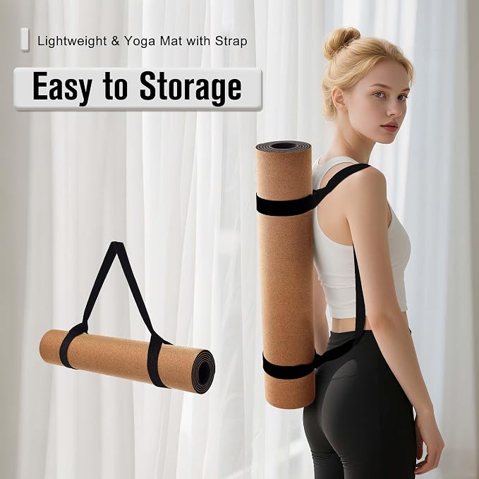 Umineux Cork Yoga Mat 1/4 & 2/5 Inch Thick 72 x 26 in | Thick Cork and TPE Non Slip Yoga Mats for Women Men, Sweat Proof, Sustainable, Great for Hot Yoga & Workouts