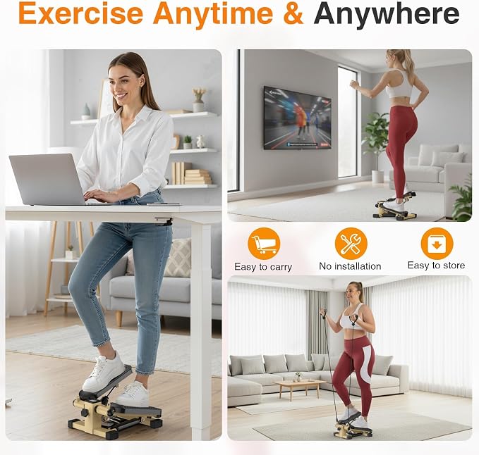 HCOIW Steppers for Exercise at Home - Stair Stepper with Resistance Band, Mini Stepper with 300lb Weight Capacity,