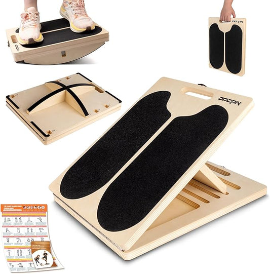 3-in-1 Slant Board & 180°/360° Balance Board, 300 LBS Capacity Calf Stretch | Training Poster, 6 Adjustable Angles, Non-Slip Calf Mobility Board for Legs, Ankles, Knees, Heels, Physical Therapy & wobble