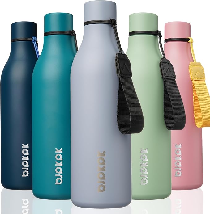 BJPKPK 25oz Insulated Water Bottle, Stainless Steel Bottle with Carry Strap | Keep Cold & Hot Vacuum Insulation, Leak-Proof BPA-Free Design, Slim Bottle Fits Most Cup Holders for Gym, Office & Travel