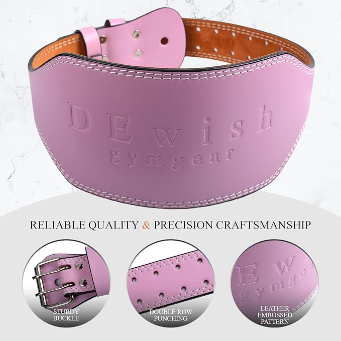 Leather Gym Fitness Belt, 4" & 6" Padded Lumbar Back Support, 10 Adjustable Holes for Weightlifting Powerlifting Bodybuilding Deadlift Squat Workout Strength Training