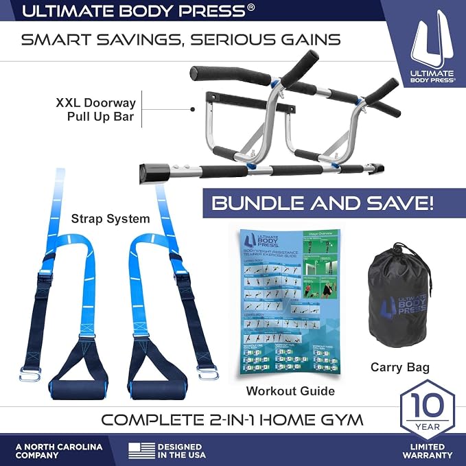 Ultimate Body Press XL Doorway Pull Up bar with Elevated bar & Adjustable Width
