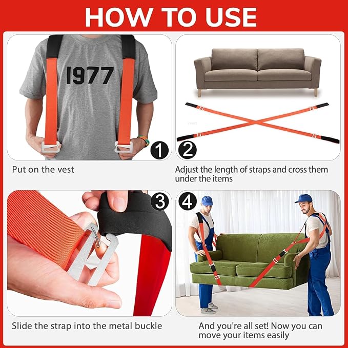 Ytonet Moving Straps, Lifting Straps for Move Furniture, 2-Person Shoulder Lifting and Moving System for Appliances, Mattresses, Heavy Objects up to 800lbs, 145 Inches Long Easy to Move, Lift, Orange