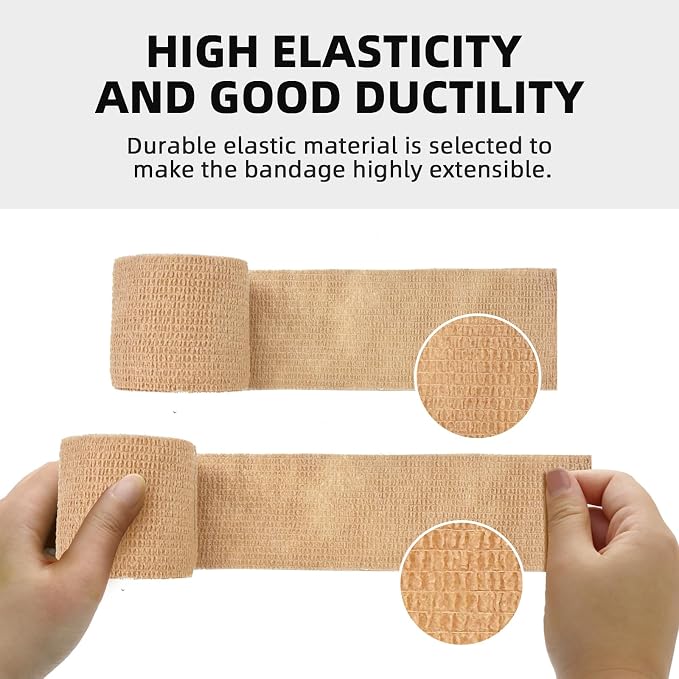 OK TAPE Self Adherent Cohesive Bandages Wrap 24Packs 2" x 5 Yards | Non-Woven Self Adhesive Athletic Sports Wrap Tape Vet Wrap Bandages Tape for Thumb Finger Wrist Ankle (Beige)