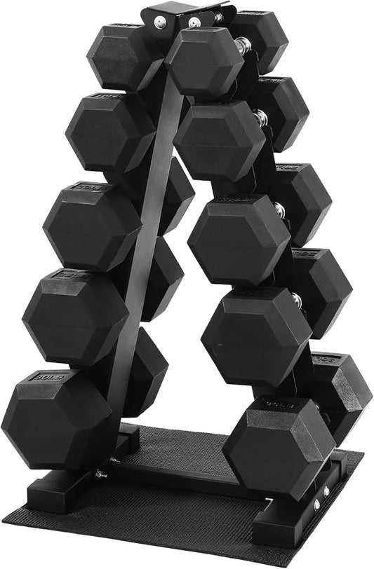HulkFit 160-550LB Rubber Hex Dumbbell Set with Storage Rack, Solid Cast Iron Dumbbells for Full Body, Anti-Slip Grip, Weights Dumbbells Set for Home Gym Training