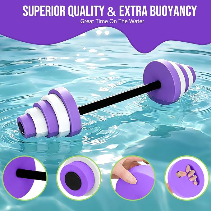 29.3’’Swimming Barbell Pool Dumbbell Swim Dumbbell with Water Exercise Discs High Density EVA Foam Aquatic Exercise Equipment