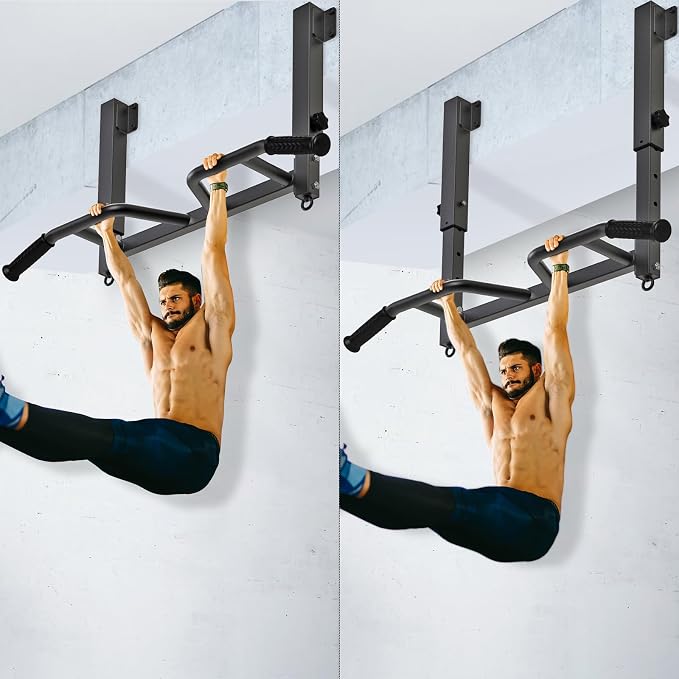 SELEWARE Heavy Duty Welded Pull Up Bar Wall/Joist/Ceiling Mount Chin Up Bar | Multifunctional Pull-up Bars w/Resistance Band Hooks for Home Gym Strength Training, Sturdy Steel Construction Support 500 lb