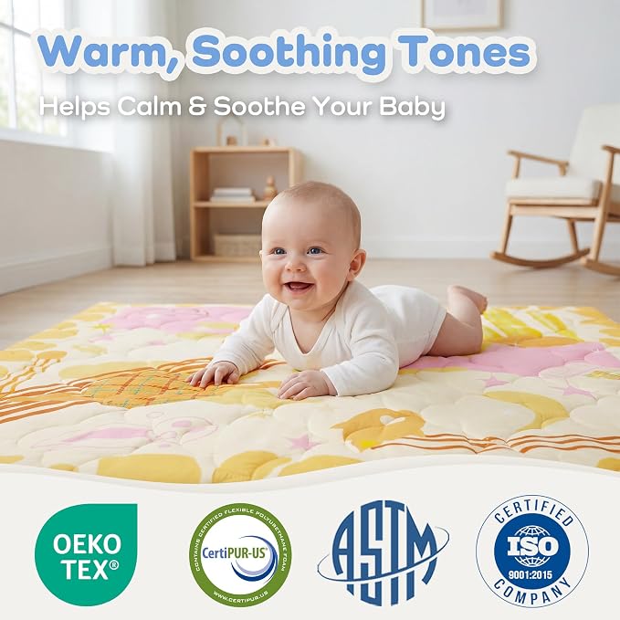 1.6" Thick Baby Play Mat, 50x50 Removable & Machine Washable Cover | Padded Memory Foam, Non-Slip Backing, 100% Baby-Safe Materials, Tummy Time Crawling, Outdoor, Bedroom, Living Room, Nursery