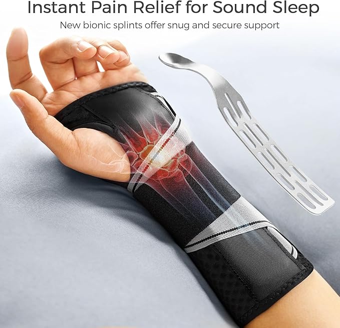 FREETOO Carpal Tunnel Wrist Brace Night Support.Black,Right Hand,L/XL | Wrist Splint,Hand Brace,Tendonitis,Sprain,Arthritis;Sleeping,Work,Type;Breathable,Adjustable;Metal Plate,One-Step Wear