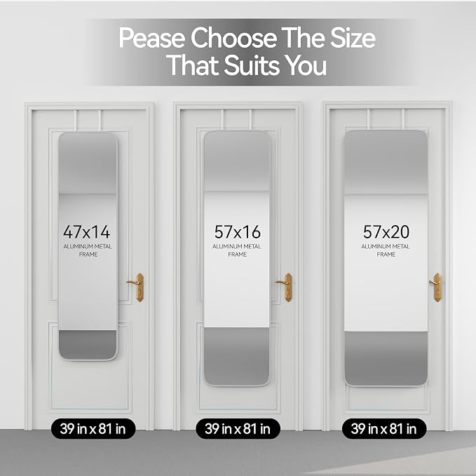 SCWF-GZ 47x14 Mirror Full Body Length Door Hanging/Rope Hang/Wall Mounted Metal Frame Rectangle Mirrors for Bedroom Bathroom Dressing Living Room 47 inch Silver