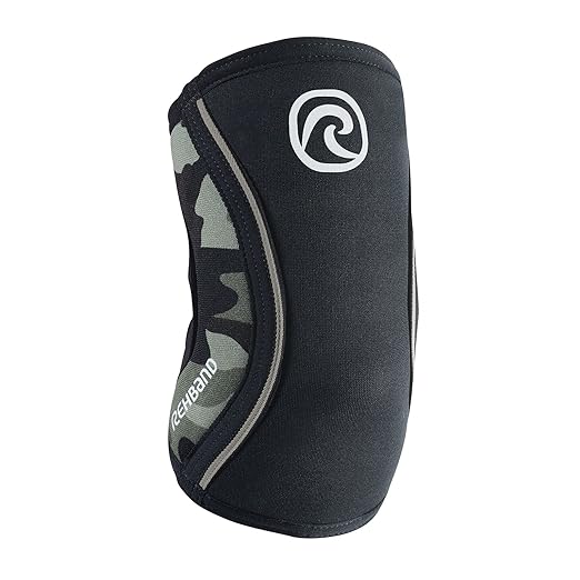 Rehband Elbow 5mm Compression Sleeve, Neoprene Elbow Sleeves for Weightlifting, Anatomical Design, Non-Slip & Close Fitting, Elbow Support Unisex, Colour:Camo, Size:X-Small