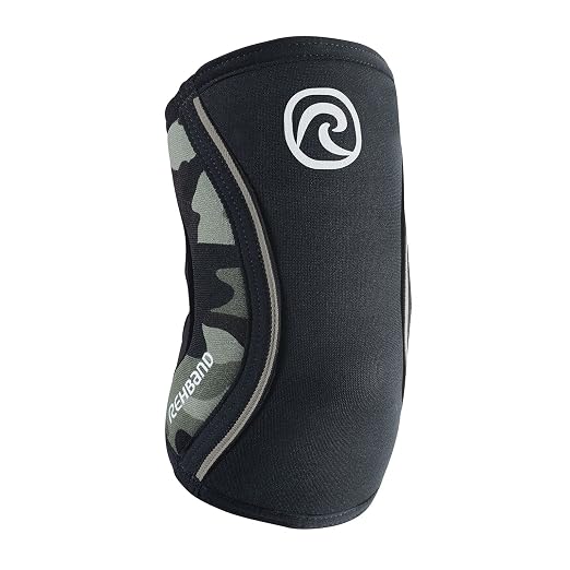 Rehband Elbow 5mm Compression Sleeve, Neoprene Elbow Sleeves for Weightlifting, Anatomical Design, Non-Slip & Close Fitting, Elbow Support Unisex, Colour:Camo, Size:Small