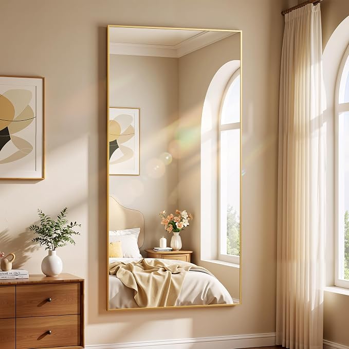 BEAUTYPEAK 80"x40" Rectangle Full Body Floor Mirrors, Full Length Mirror | Hanging or Leaning, Aluminum Alloy Frame Wall Mirror for Bedroom, Dressing Room, Gold