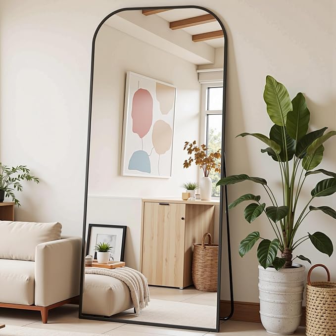 Full Length Mirror with Stand 78"x38" Floor Mirror Freestanding, Arched Floor Standing Large Mirrors Full Body Wall Hanging Leaning Home Decor for Bedroom & Living Room, Black