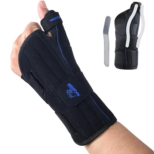 Carpal Tunnel Wrist Brace with Thumb Support, Thumb Brace Spica Splint for De Quervains Tenosynovitis, Tendonitis, Trigger Thumb Splint Wrist Support for Men Women - Left Hand,Black,S/M