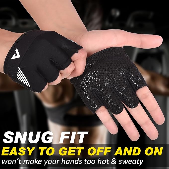 AYRO Workout Gloves for Men & Women, Minimal Short Partial Gym Gloves, Weight Lifting Gloves with Full Palm Protection, Extra Grip Pads & Hand Support for Training & Fitness