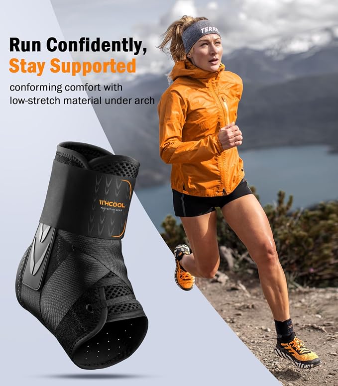 Slim-Fit Ankle Brace for Sprained Ankle, Quick Lace Up Ankle Support for Women Men with 2 Auto-Shaped Pads, Air Fabric Cool Ankle Stabilizer for Injury Recover, Running,Sports,XS(9.6”-10”)