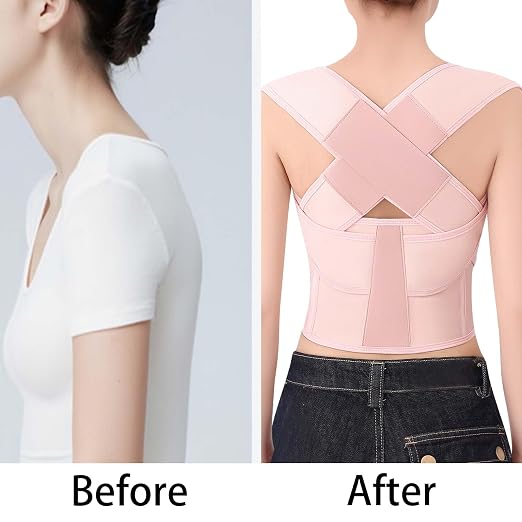 Posture Corrector for Women and Men Plus Size Full Back Support Brace Straightener Scoliosis Spine Upper Back Pain Relief Adjustable Shoulder Instant Posture Corrector with Hunchback (Pink, XXX-Large)