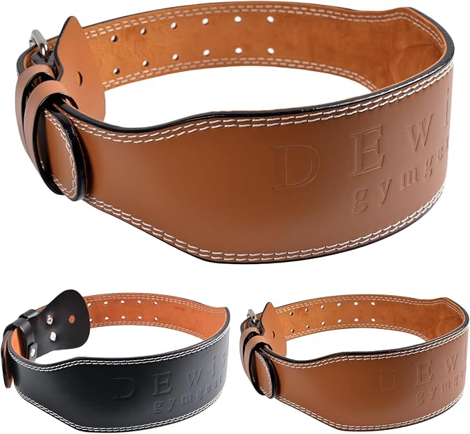 Leather Gym Fitness Belt, 4" & 6" Padded Lumbar Back Support, 10 Adjustable Holes for Weightlifting Powerlifting Bodybuilding Deadlift Squat Workout Strength Training