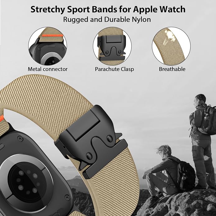 Elastic Sport Band for Apple Watch Ultra 3/2/1 Bands 49mm 46mm 45mm 44mm 42mm 41mm 40mm 38mm Men Women, Adjustable Parachute Buckle Nylon Fabric Wristband for iWatch Series 11 10 SE 9 8 7 6 5 4 3