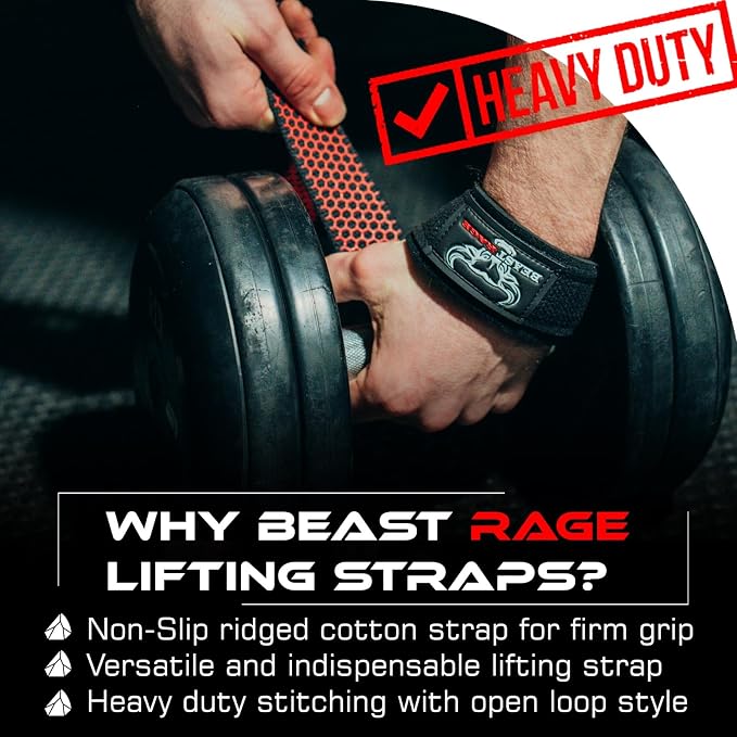BEAST RAGE Lifting Wrist Straps for Weightlifting, Straps Gym Grip Power Workouts Lifting Straps Padded Neoprene & Premium Cotton Men Women, Deadlift Bodybuilding Exercise Lifting Straps