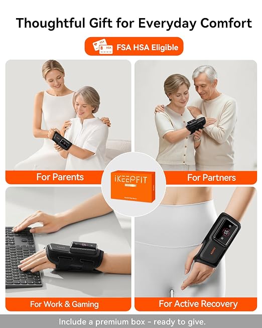 MAXease Cordless Heated Wrist Brace for Pain Relief, Warmer & Massager for Carpal Tunnel & Arthritis, Wrist Heating Pad with Splint for Hand Joint & Night Support, FSA&HSA, Size M, Left