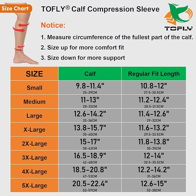 TOFLY Calf Compression Sleeve 20-30mmHg 1 Pair Footless For Men & Women | Footless Compression Socks For Leg Support, Shin Splint, Pain Relief, Swelling, Varicose Veins, Maternity, Nursing, & Travel