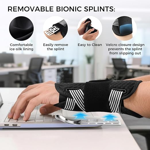 Carpal Tunnel Wrist Brace with Removable Splints, Breathable Wrist Support for Men & Women, Night & Work Support, Pain Relief, Tendonitis, Sprain, Rigid Hand Brace for Arthritis, Left Hand (S/M, Black/Gray)
