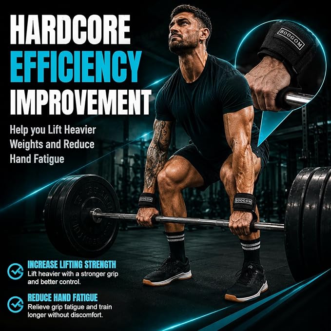 Weight Lifting Hooks (Pair) for Men & Women, Deadlifts & Pull Ups | Heavy-Duty Anti-Slip Steel Hooks, Adjustable Padded Wrist Support for Powerlifting Rows & Shrugs, Breathable Anti-Bacterial
