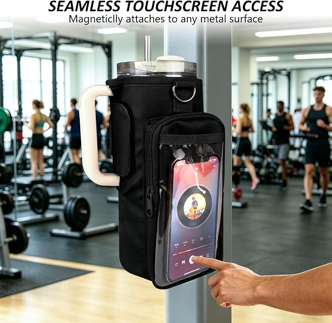 JACZZO Magnetic Gym Bag, Magnetic Water Bottle Holder for Stanley, Gym accessories, Gym Gifts for Women and Men (Black, 40 OZ)