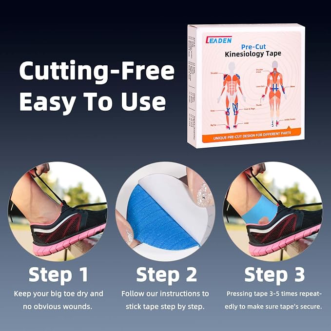 Precut Kinesiology Tape for Ankle, 20 Pcs - Ankle Support & Stability, Ankle Pain Relief - Waterproof & Elastic, Breathable Hypoallergenic Latex-Free Tape, Blue