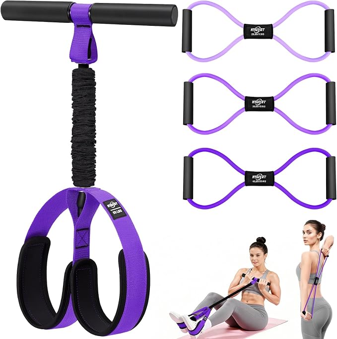 Upgraded Durable Pedal Resistance Band with Handle and Figure 8 Resistance Band Set, Stretch Bands for Exercise, Full Body Workout Equipment for Core Abs Waist Arms Back Stretching Training