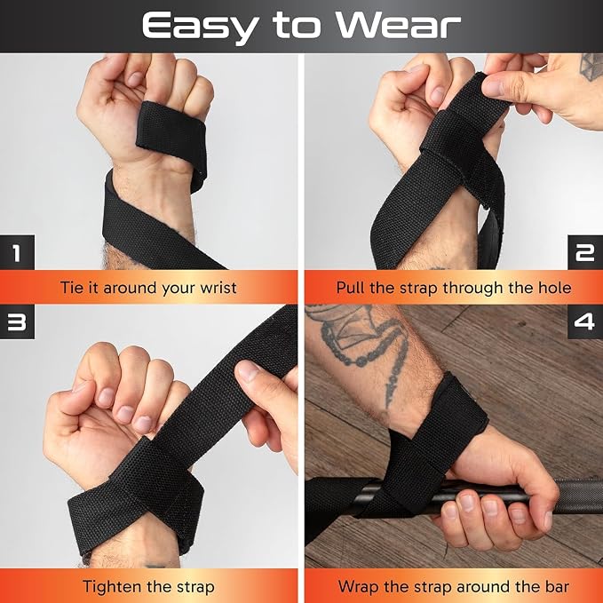 Grip Lifting Straps for Weightlifting and Strength Training, Premium Cotton and Padded Wrist Wraps, Gym Deadlift for Men & Women