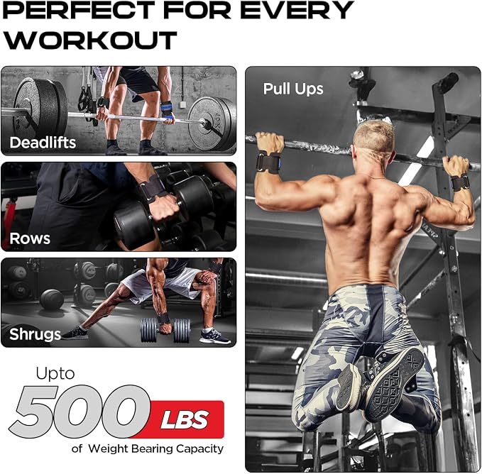 Weight Lifting Hooks for Men & Women – Heavy Duty Gym Hooks with 8mm Padded Wrist Support Grips to Lift Heavier, Reduce Grip Fatigue & Improve Performance for Deadlifts, Pull Ups & Rows, Pair of 2