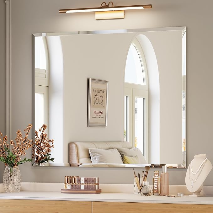 Frameless Bathroom Mirror, 30"x36" Beveled Bathroom Mirror for Vanity, Wall Mount Mirrors with 4mm Tempered Glass for Bedroom Entryway Living Room Hangs Horizontally or Vertically