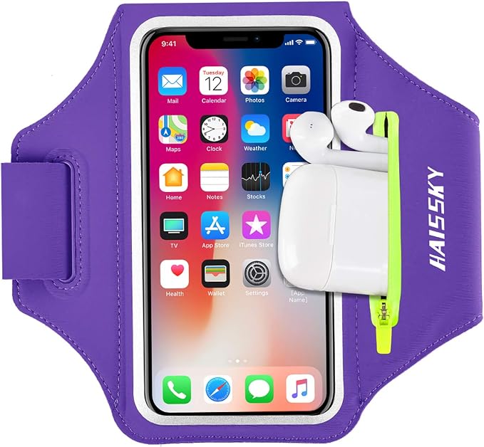 Running Armband with Earphone Pouch Fits Phones up to 6.9" | Cell Phone Armband for iPhone, Water Resistant & Breathable Sports Phone Holder & Zipper Pocket Car Key Holder for Jogging