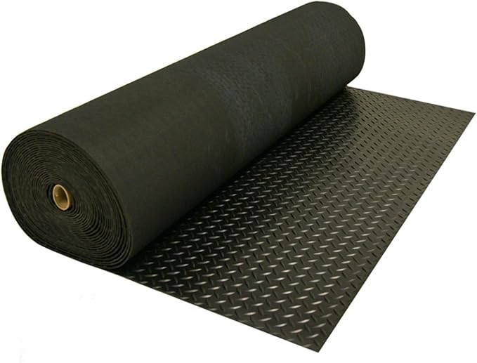 Rubber-Cal Diamond-Plate Rubber Flooring Roll - 3 mm x 4 ft x 7 ft Roll - Black