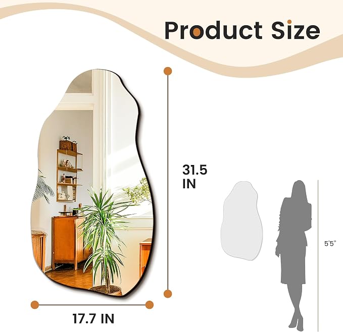 TRAHOME 32'' x 18'' Irregular Asymmetrical Wall Mirror | HD Tempered Glass, Wall Mounted, Modern Decorative Mirror for Living Room Bathroom Entryway