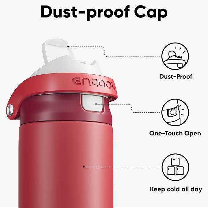 ENCOOL Leakproof Insulated Water Bottle with Straw Dual-Sip Water Bottle Bag-Safe Design for Work, Commute & Gym – Keeps Drinks Cold All Day, 24 oz, Ember Clay