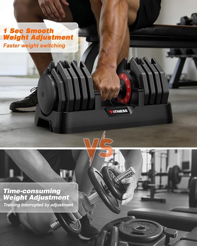 Rendpas Adjustable Dumbbell Set for Home Gym Strength Training | 25/55/80LB Pair, 10-in-1/16-in-1 Weight Set, 1-Sec Quick Adjust, Non-Slip Knurled Grip, Dual-Lock Safety, Space-Saving Tray